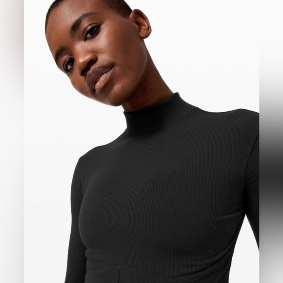 lululemon athletica Tops - LULULEMON Black Ribbed Turtleneck Long Sleeve Top Form Fitting XS